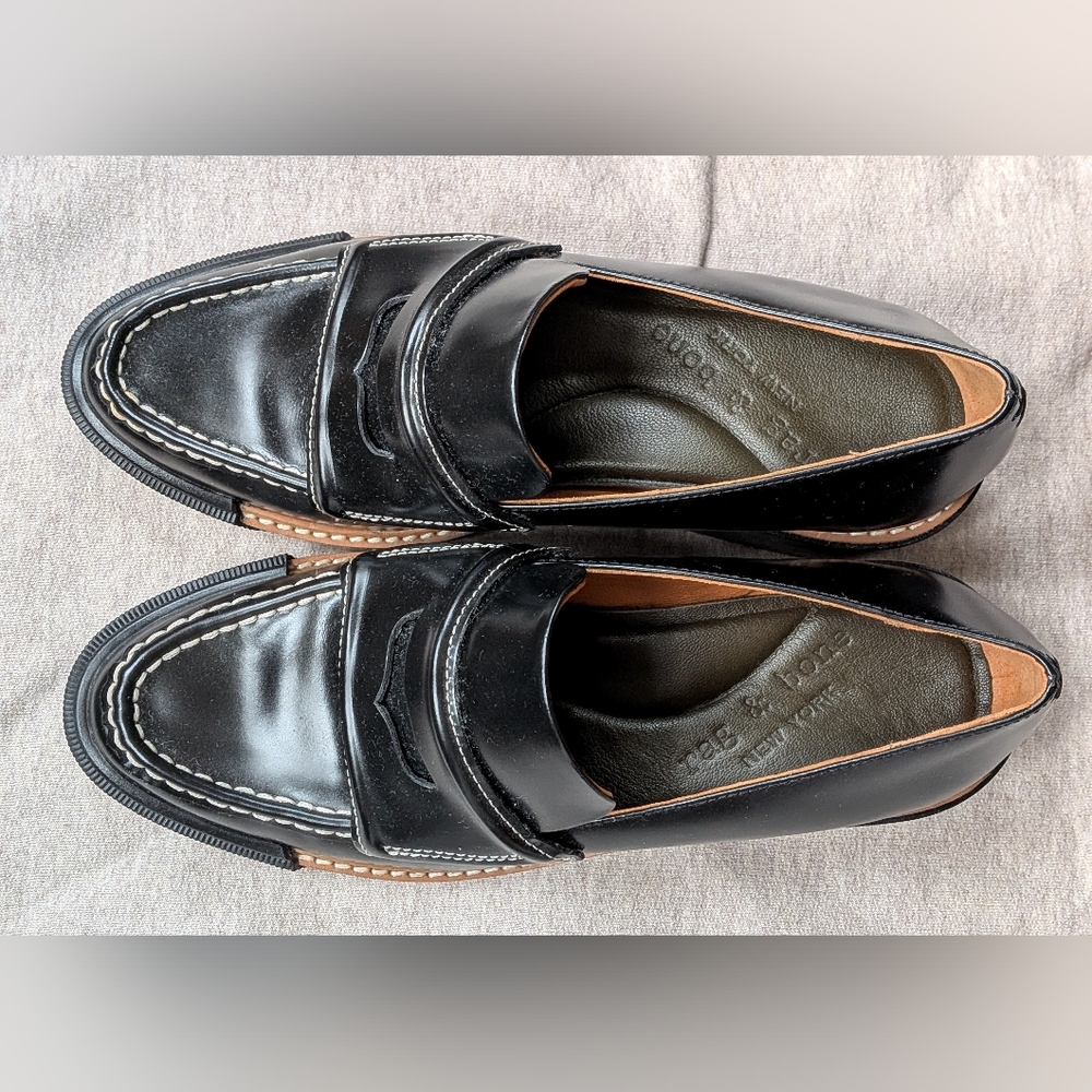 Rag & Bone Antor Classic Black Leather Penny Loafers 38 Lightweight Soles